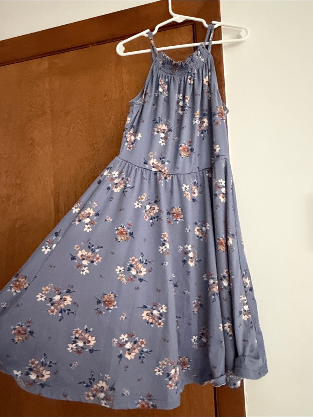 Floral Halter Maxi Dress in Dusty Blue